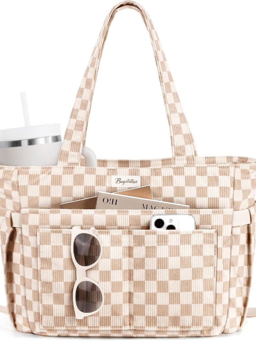 Corduroy Tote Bag for Women, 17 Pockets Laptop Work Tote Bag Lightweight Teacher